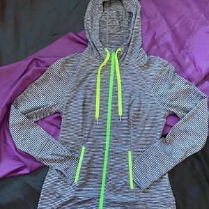 Black & grey striped zip up sweatshirt